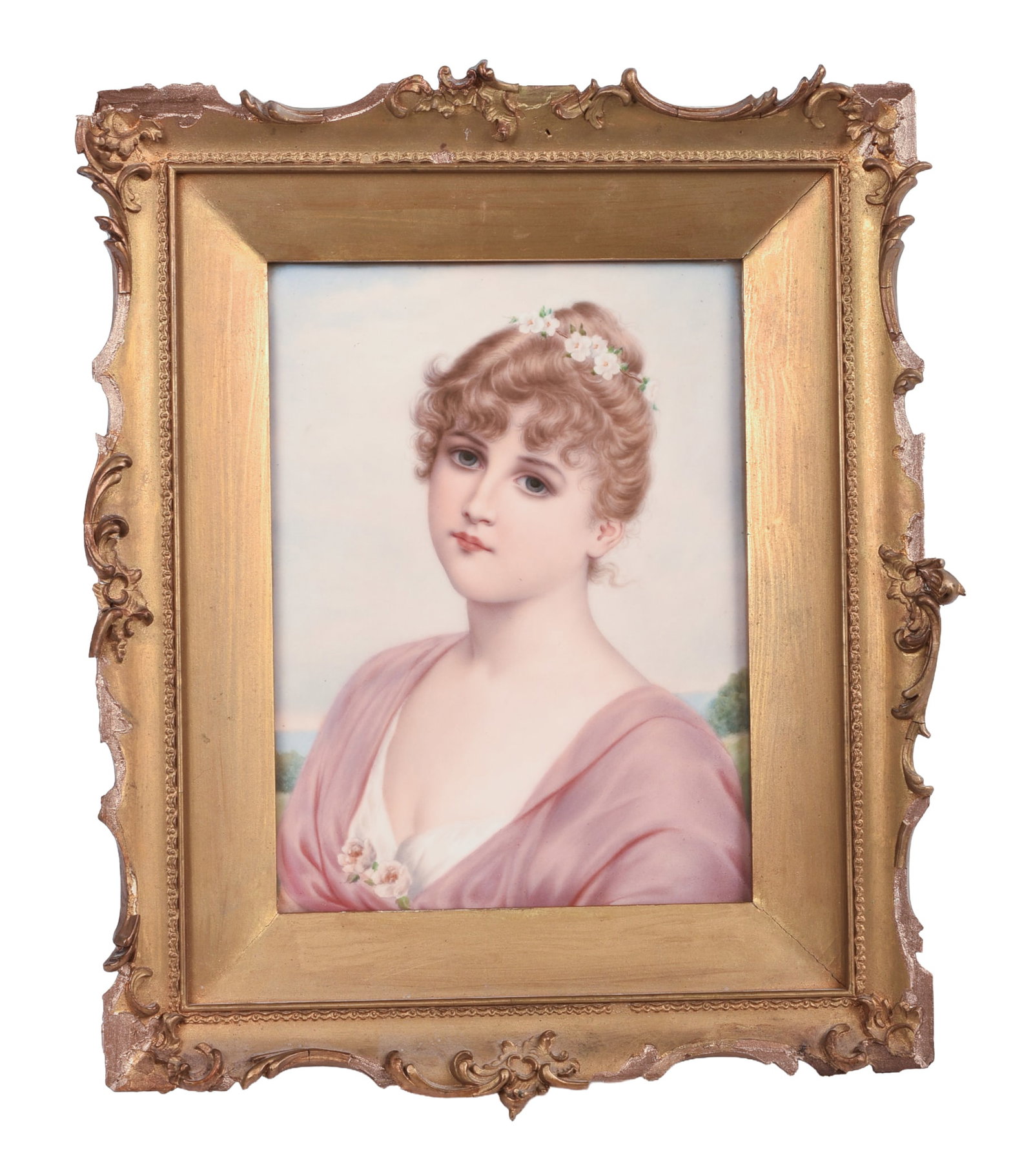 KPM Porcelain Portrait Plaque.: 8 x 5.75 inches, marked on verso. In a period frame. Plaque in excellent condition, some losses to frame.