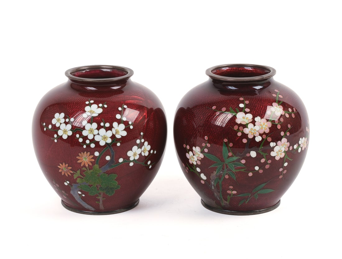 Pair of Japanese Ginbari Cloissonne Vases. (1 of 6)