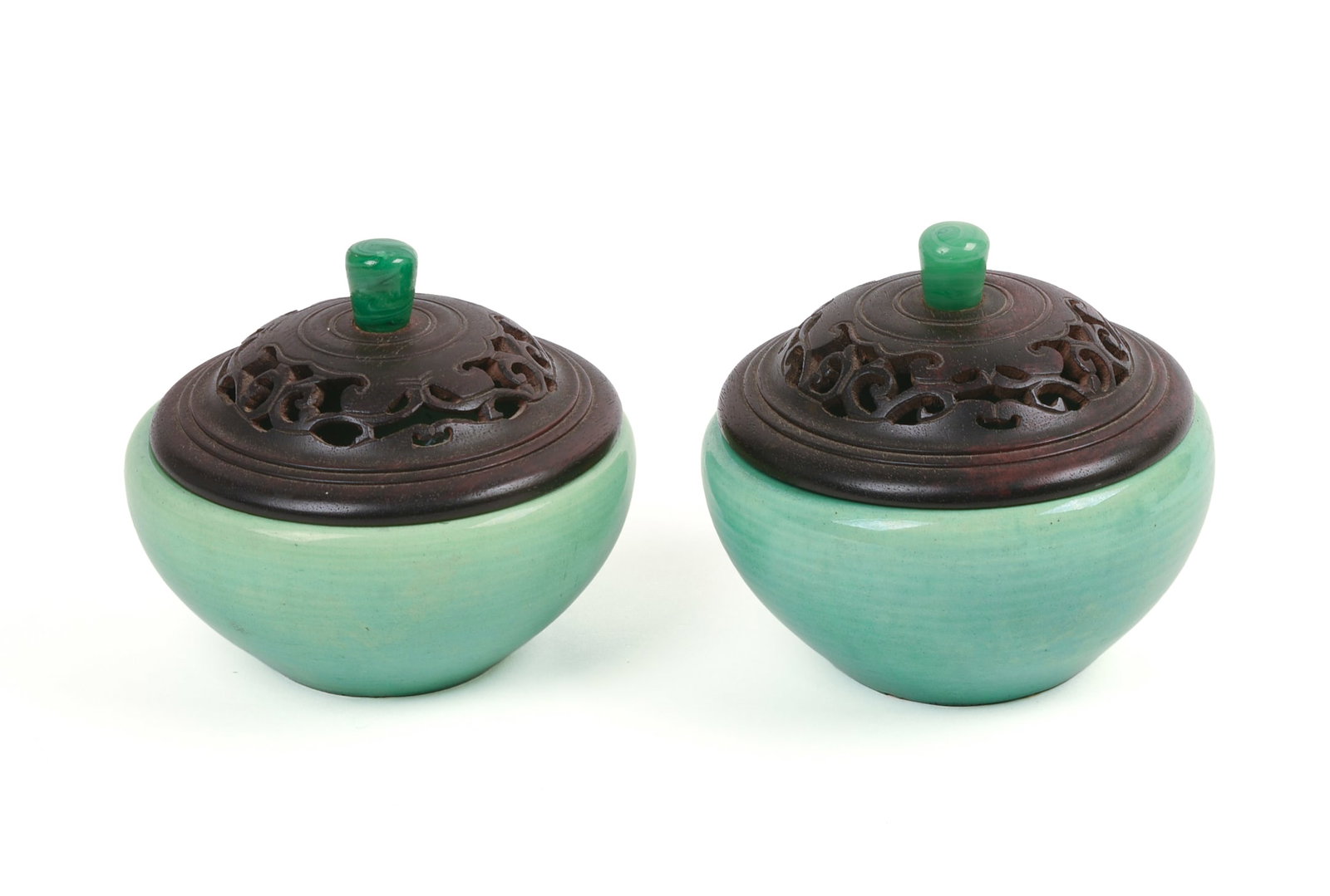 Pair of Japanese Awaji Apple Green Ceramic Bowls (1 of 4)