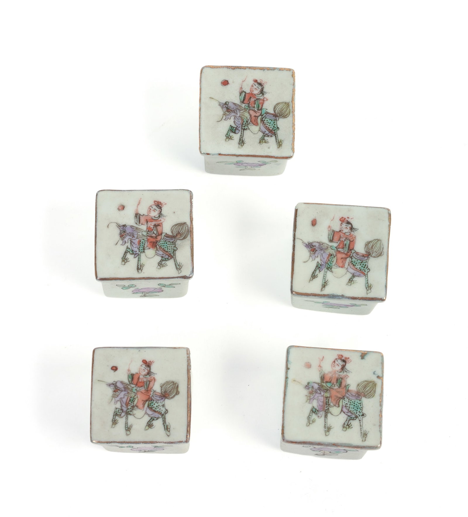 Five Small Chinese Famille Rose Porcelain Boxes (1 of 6)