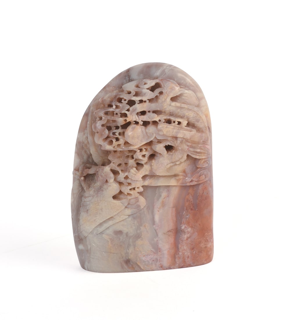 Chinese Soapstone Mountain Carving: Finely carved phoenix and dragon. 3.5 x 2.25 x .75 inches.