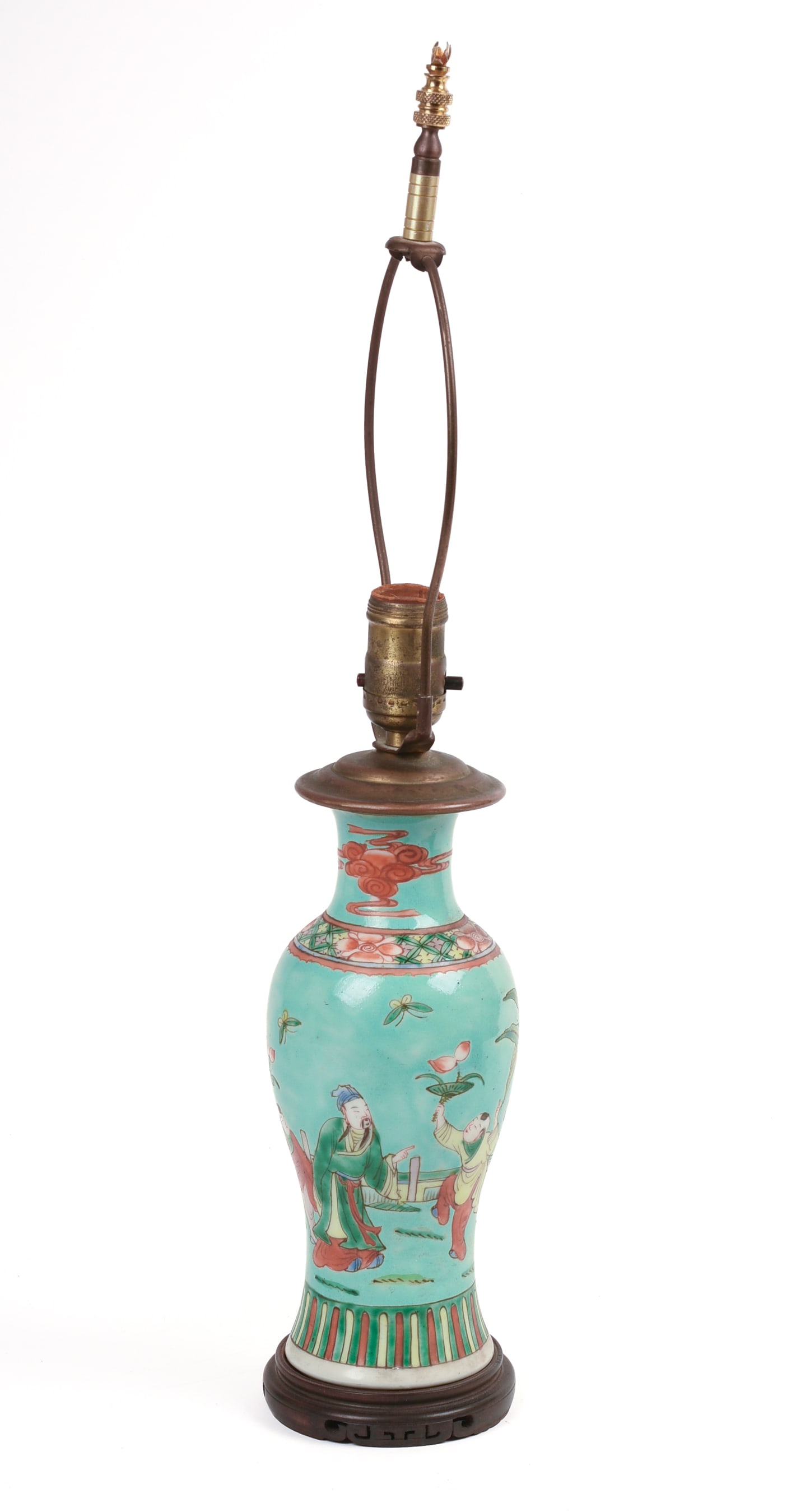Chinese Famille Rose Turquoise Ground Porcelain Lamp (1 of 6)