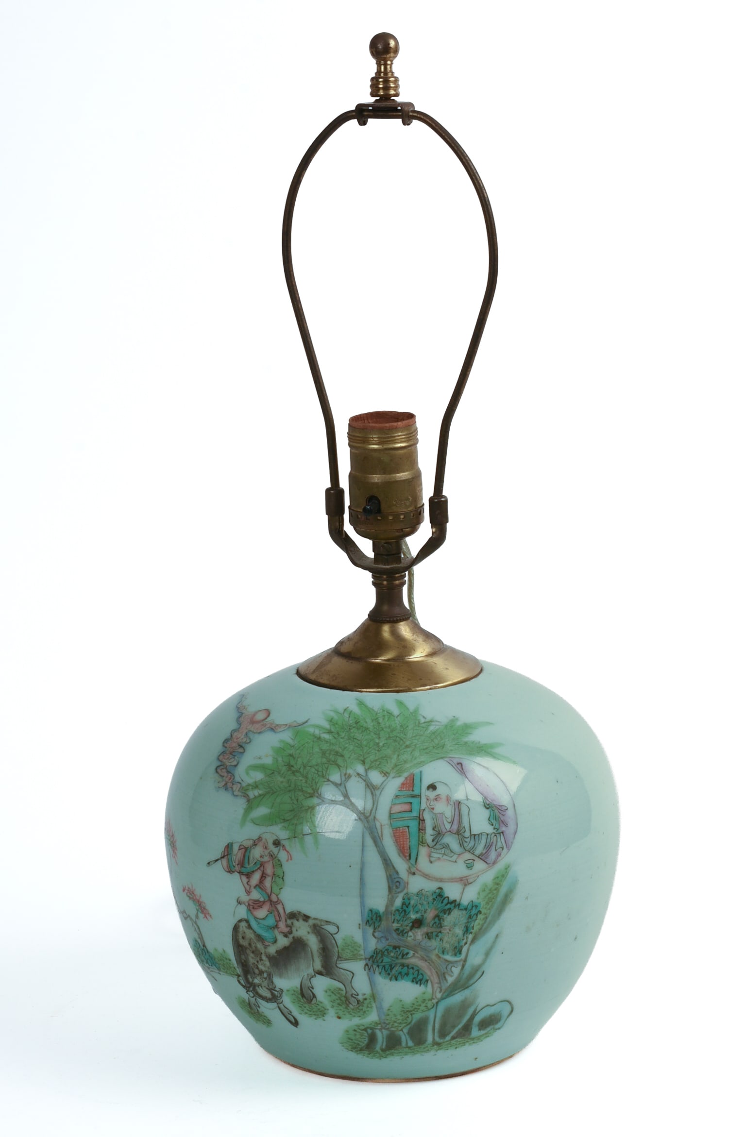 Chinese Porcelain Jar With Boy on Ox.: Height 8 inches. Now fitted as a lamp.