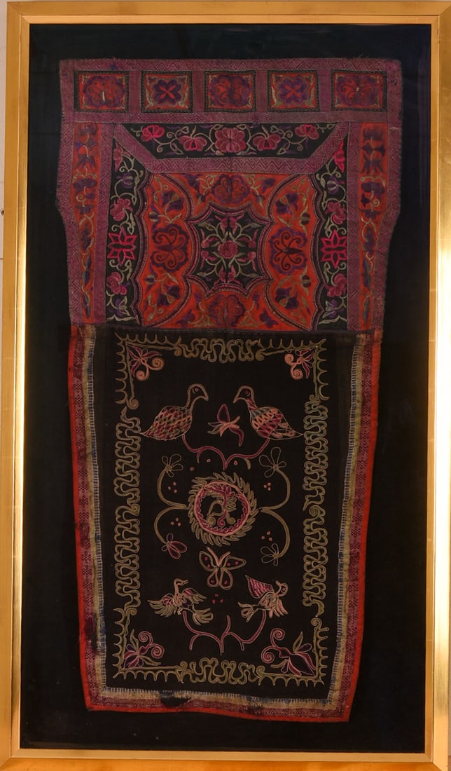 Chinese Miao People Embrodered Panel.: 38 x 21 inches. Professionally archivally framed, 47 x 27.5 inches.
