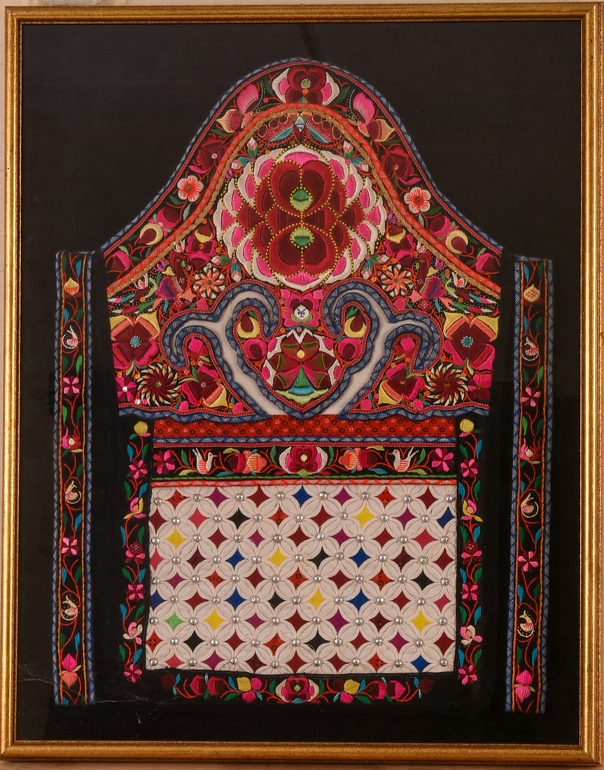 Chinese Miao People Embrodered Panel.: 24 x 18 inches. Professionally archivally framed, 28 x 22.5 inches.