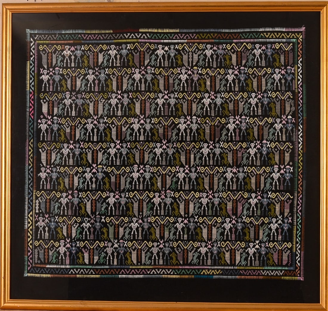 Chinese Naxi People Embroidered Panel.: 24 x 26 inches. Professionally archivally framed, 29 x 31 inches.