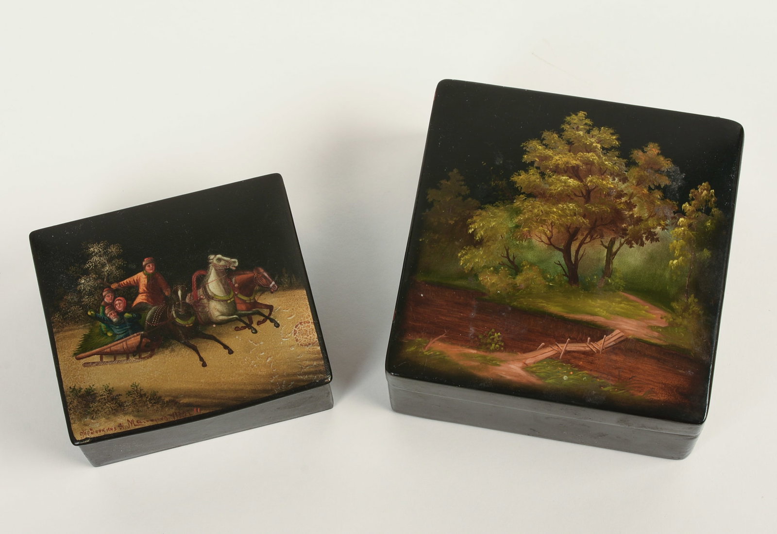 Two Russian Lacquer Boxes. Both signed. - 2