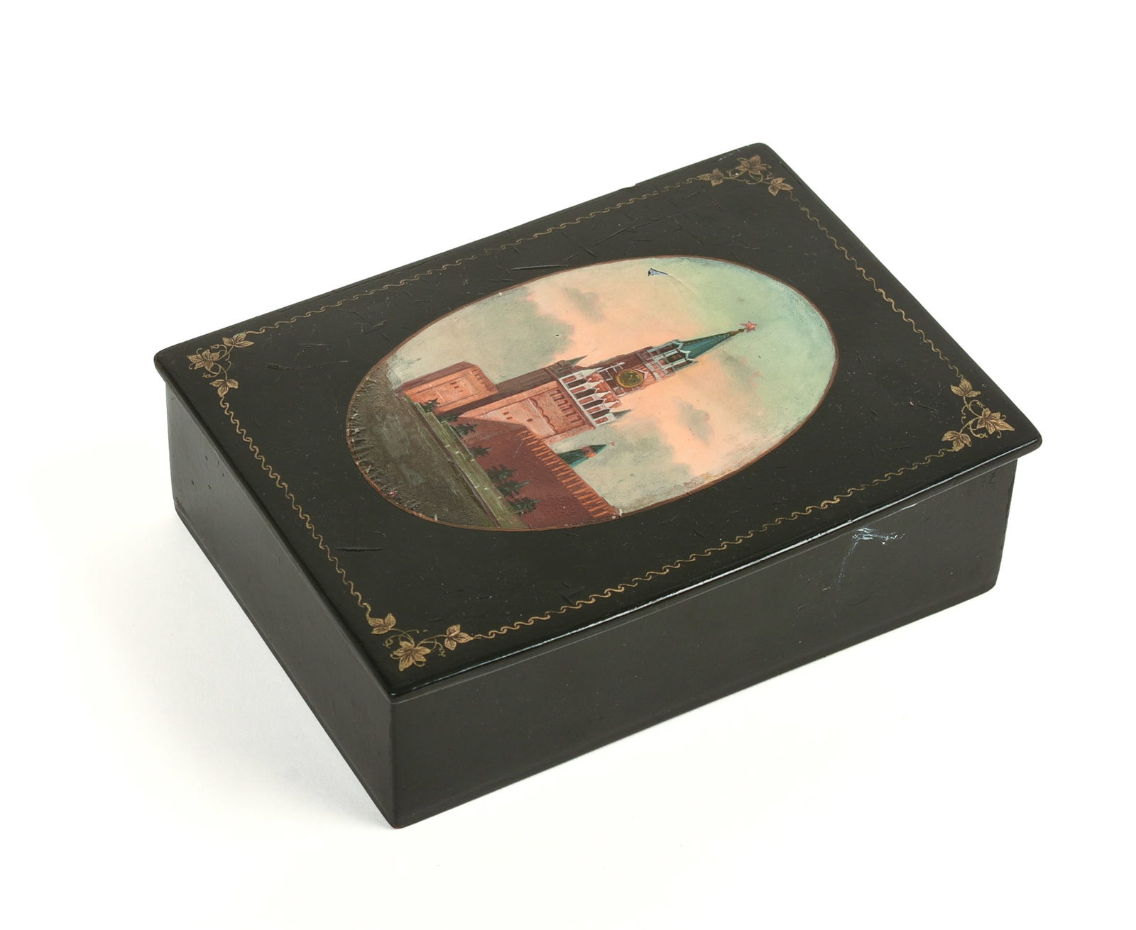 Russian Painted Lacquer Box: 6 x 4.5 x 2 inches.