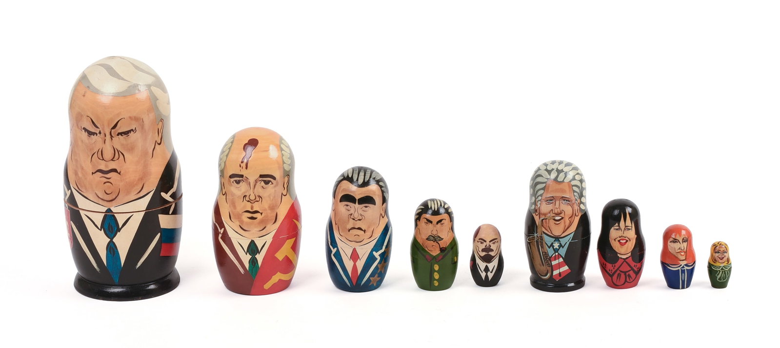 Gorbachev and Bill Clinton Russian Nesting Dolls.: Height of Gorbachev 7 inches.