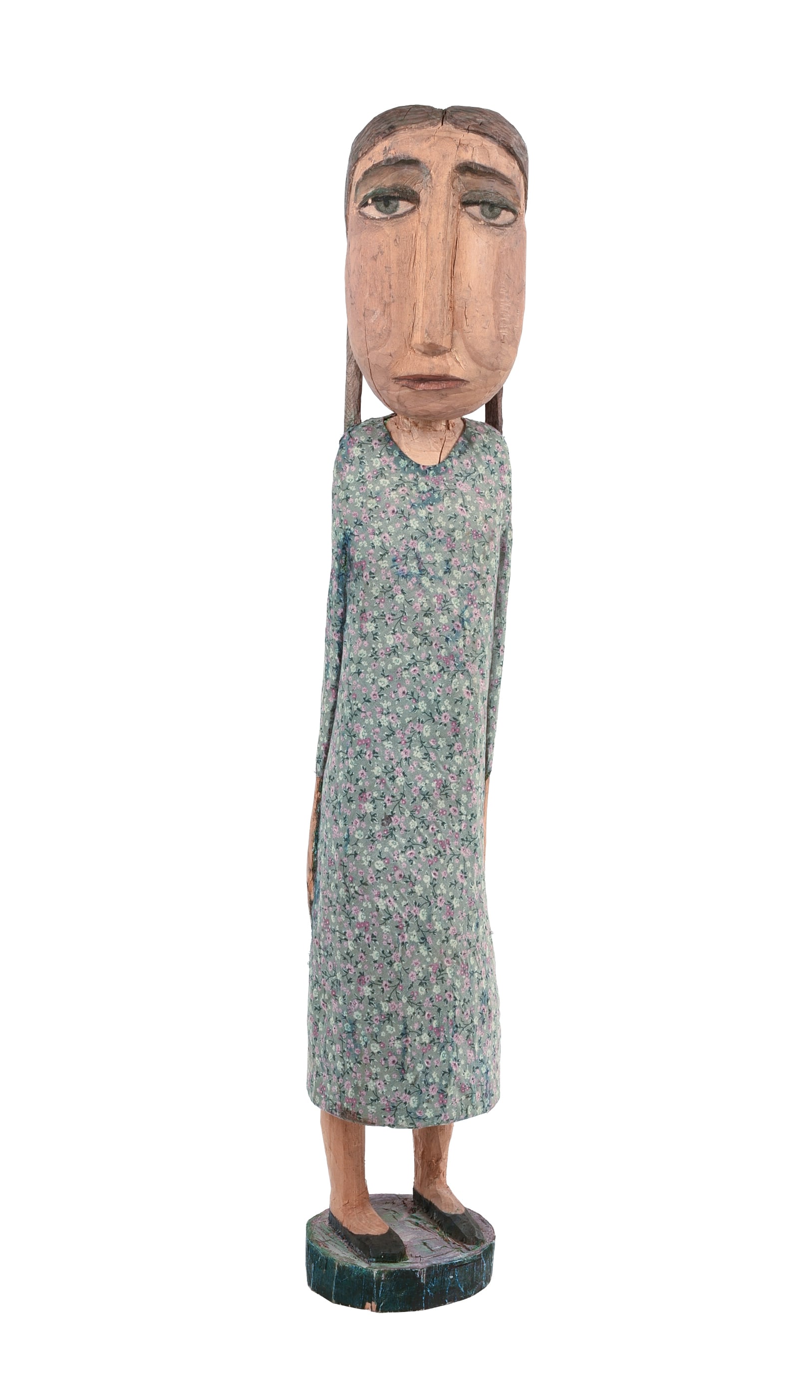 Zhenya Kudrina. Sculpture of a Woman.: Carved and painted wood, height 27 inches, signed at base.