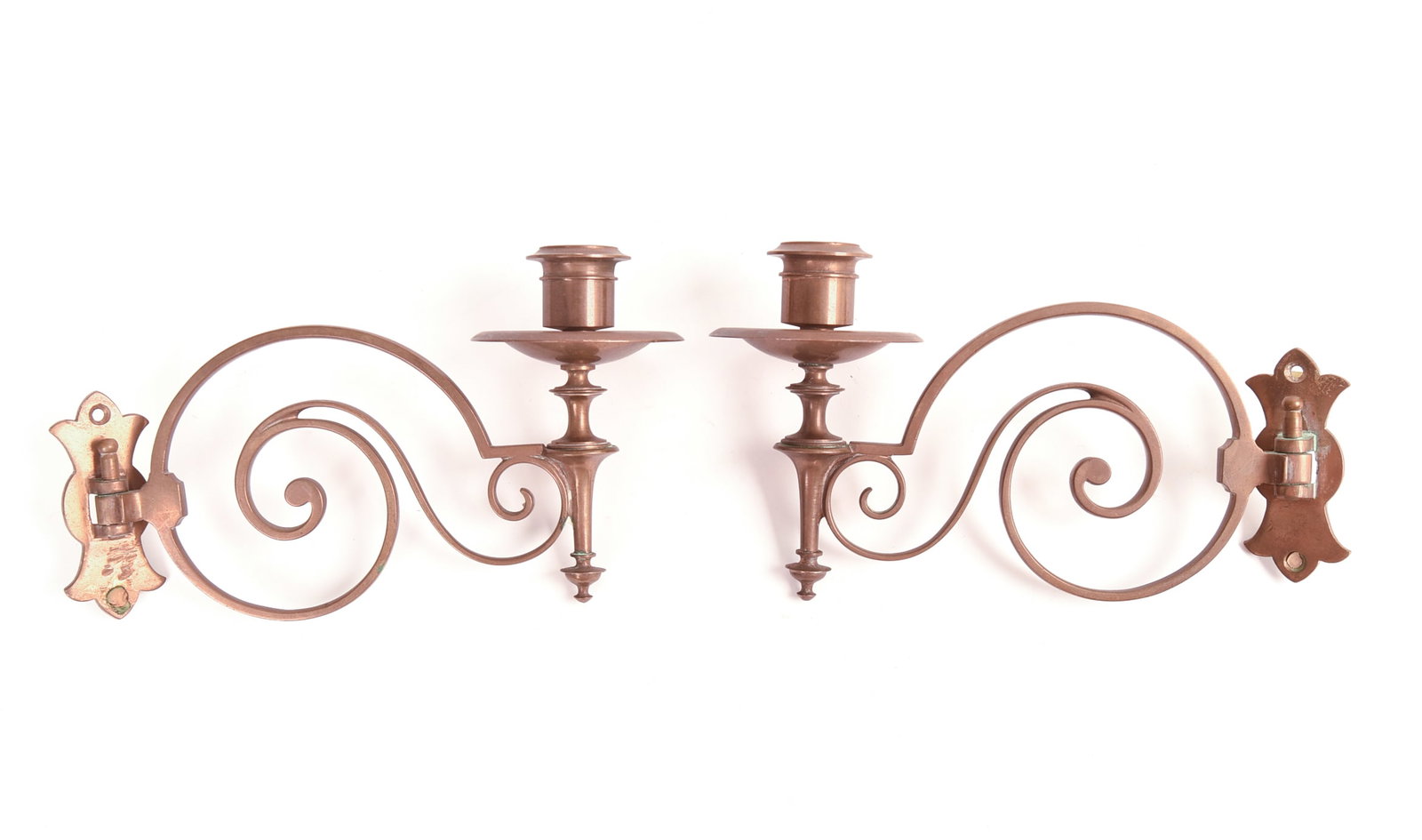 Pair of Bell Metal Sconces: Height 5 inches, depth 7.5 inches.