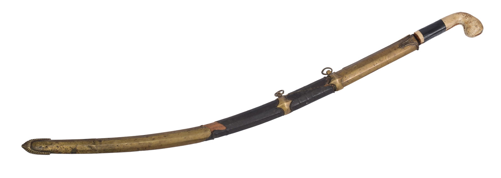 Ottoman Shamshir Sword and Scabbard: 18th/19th., overall length 36 inches. Handle replaced