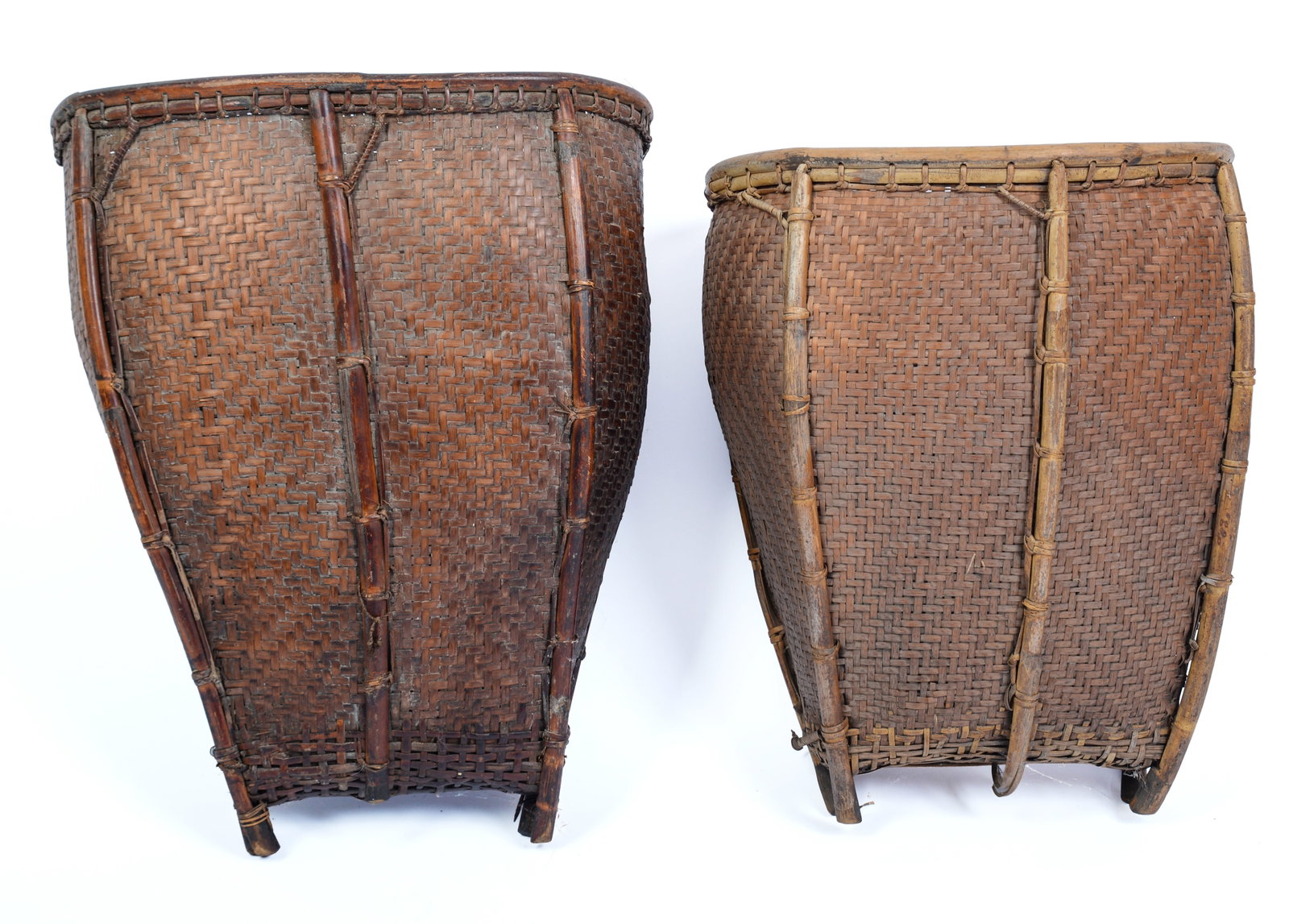 Pair of African Woven Baskets.: Height 24 inches, width 19 inches, depth 16 inches.