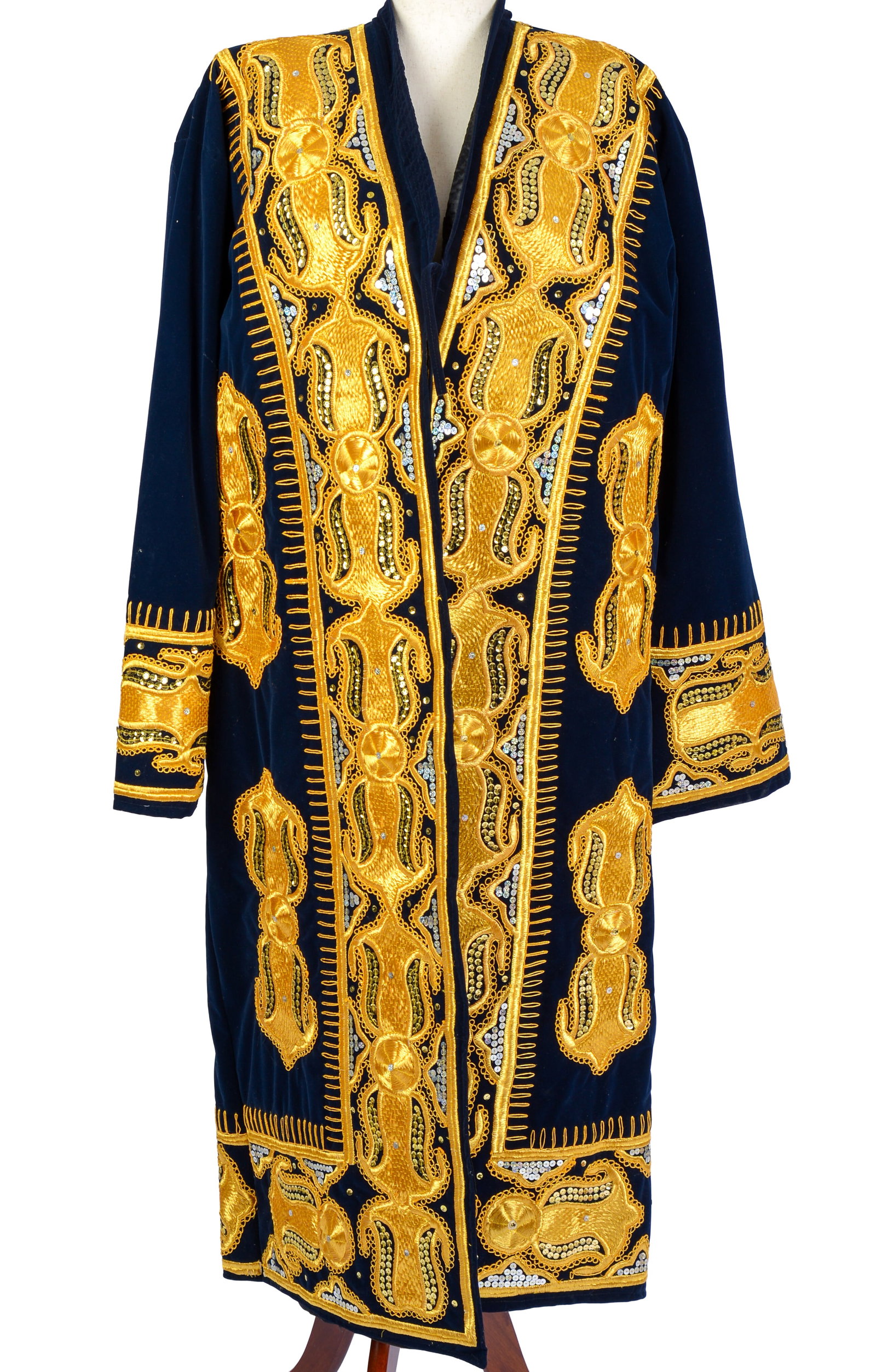Finely Embroidered Robe With Gold Thread.: Width across shoulders 20 inches, length 51 inches.