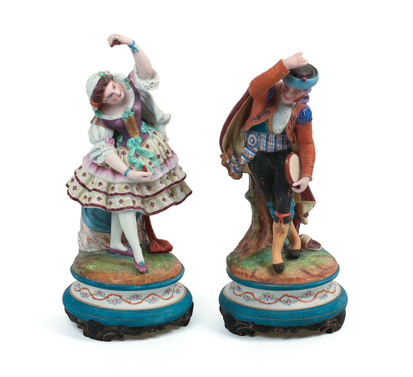 Pair of European Bisque Figures.: Heights 16 and 15 inches.