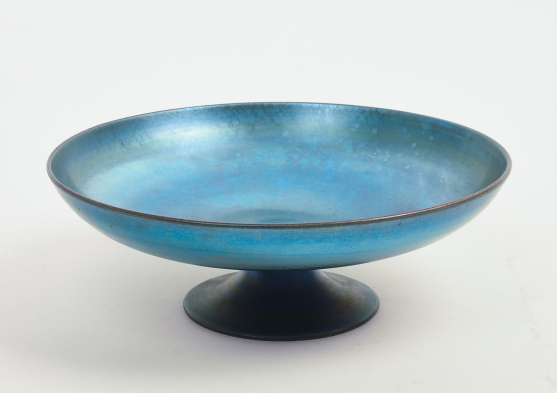 Steuben Blue Aurene Footed Compote. - 3