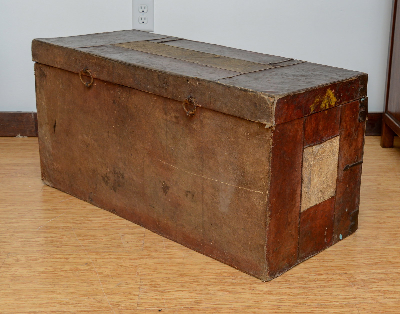 Asian Leather Bound Trunk. - 3