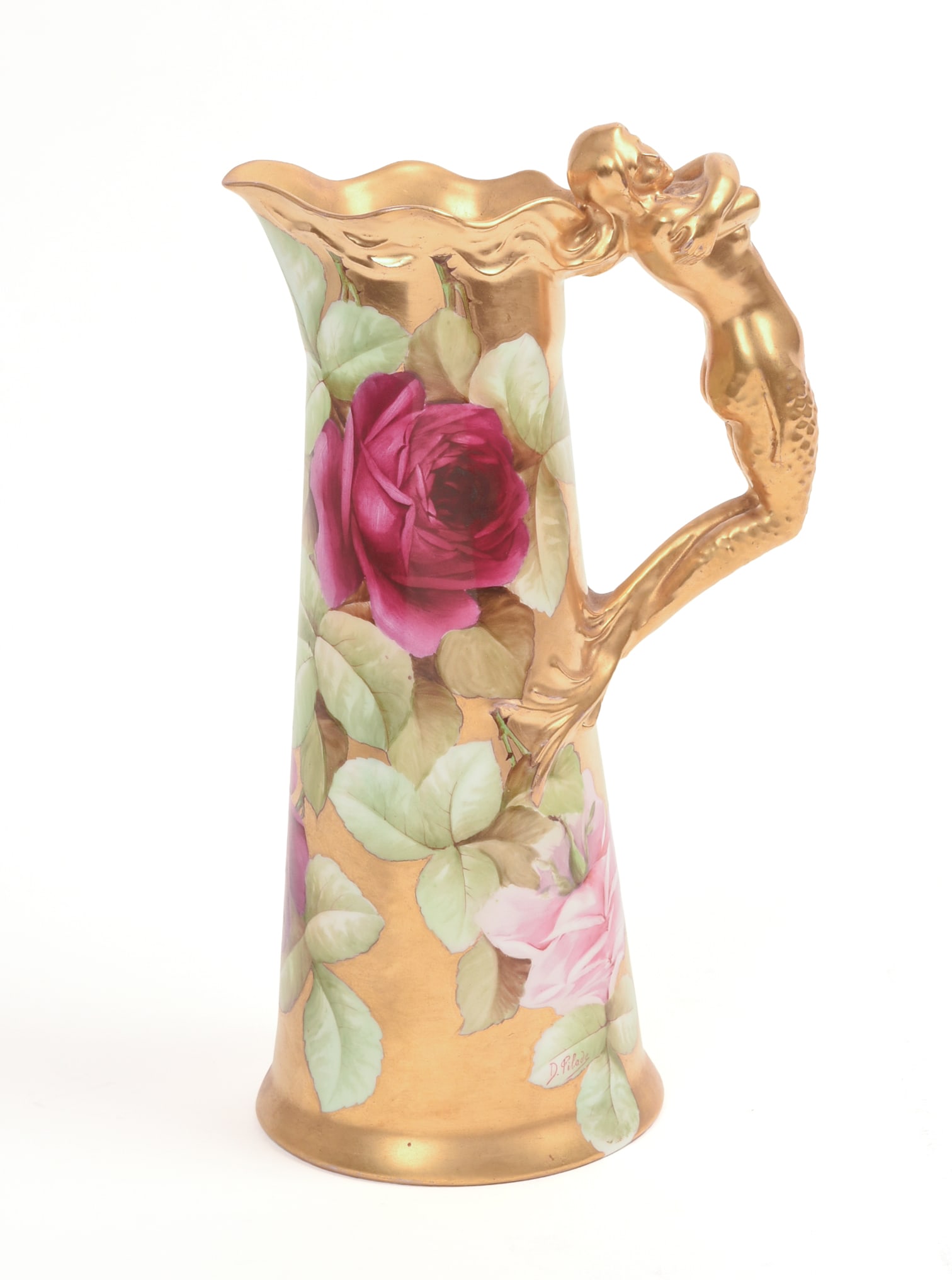 Ginori Pitcher With Figural Handle.: Height 10.5 inches.