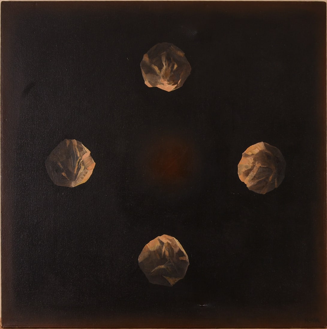 John Squadra (b. 1932). Oracle.: Oil on canvas, signed. Unframed 36 x 36 inches. Some damage to canvas at the base and top.