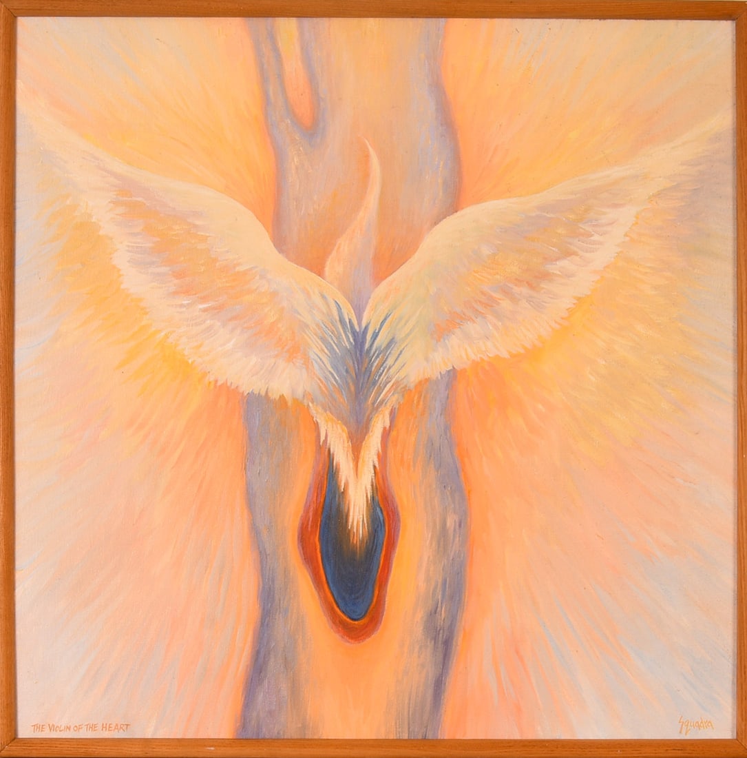 John Squadra (b. 1932). Violin of the Heart.: Oil on canvas over board, signed. Sight 31.5 x 31.5 inches. Framed 32.5 x 32.5 inches.