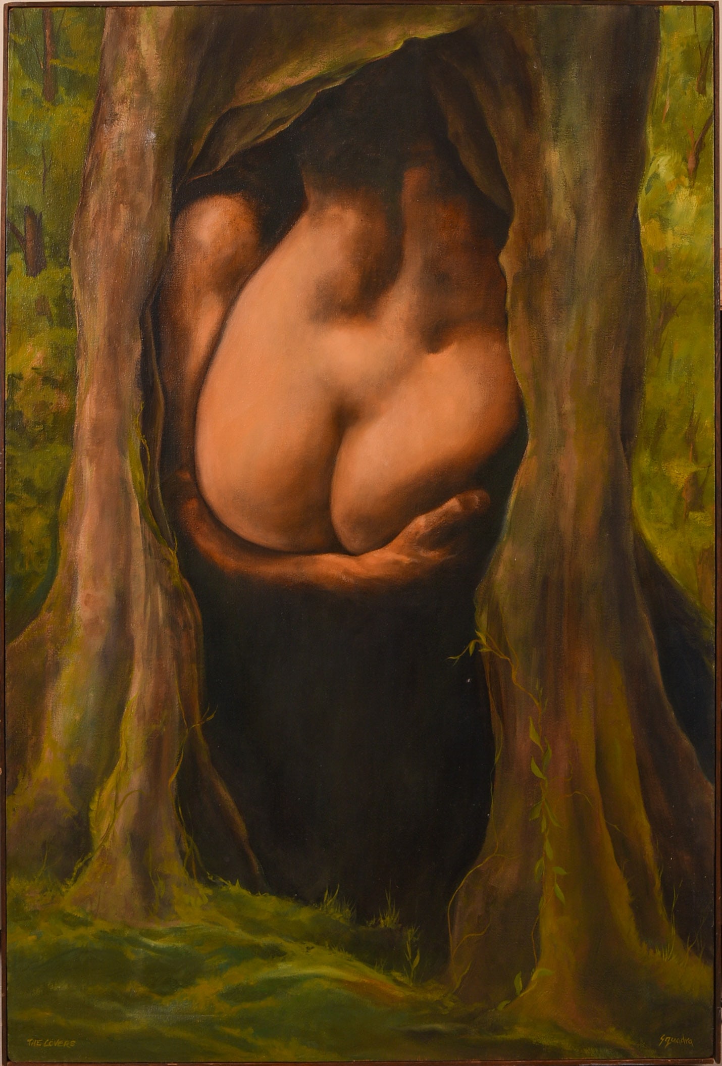 John Squadra (b. 1932). The Lovers.: Oil on canvas, signed. Sight 48.5 x 32.25 inches. Framed 49 x 33 inches.