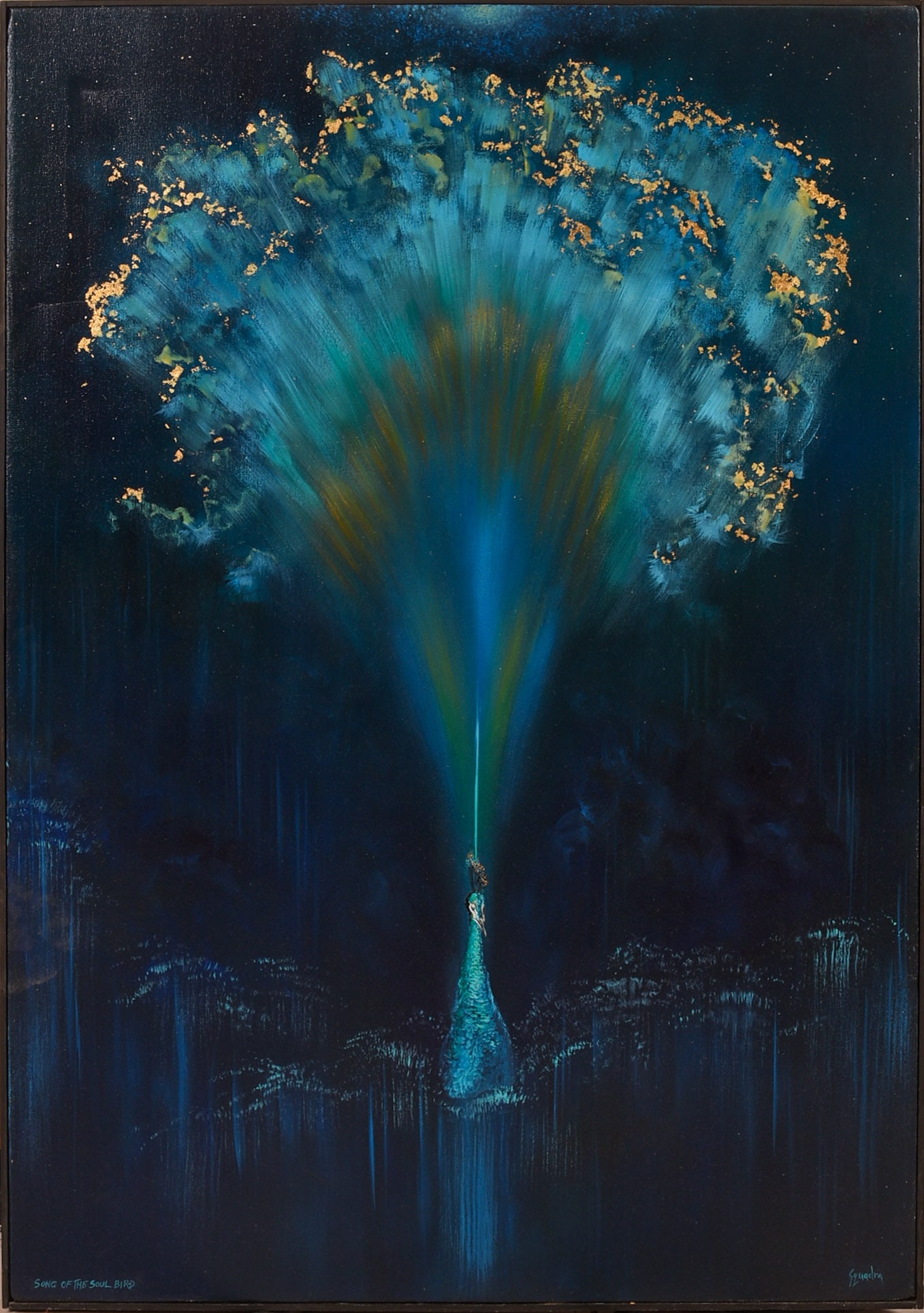 John Squadra (b.1932). Song of the Soul Bird.: Oil on canvas, signed. Sight 46.25 x 32.25 inches. Framed 46.75 x 32.75 inches.