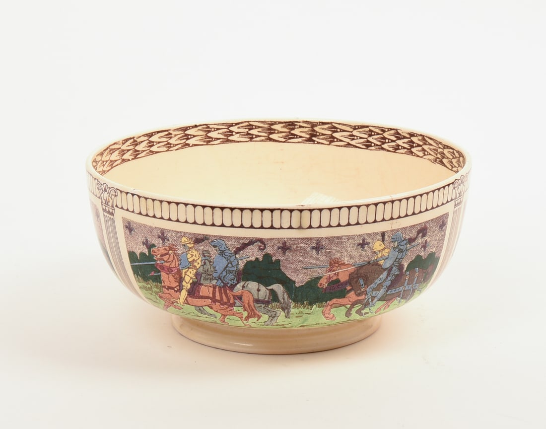 Royal Doulton Bowl With Knights.: Marked D2961, diameter 8.75 inches. With some overall crazing, no chips or cracks.