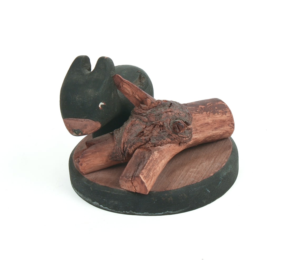 Maurice Day (1892-1983). Bear Cub.: Carved and painted wood, height 2.5 inches, diameter 3.5 inches. Signed at base, label for The Whittle Shop, Damariscotta, Maine.