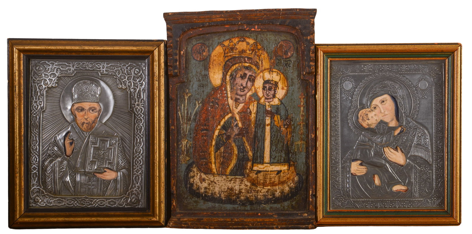 Three Greek Icon Paintings.: 11 x 9 and 12.5 x 8.5 inches.
