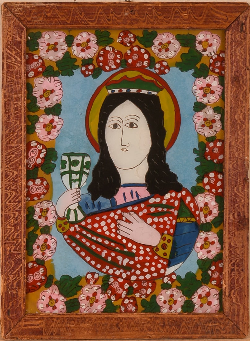 Greek Reverse Painting on Glass.: Framed, 17 x 12 inches.