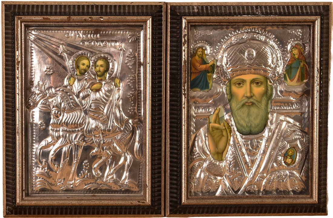 Pair of Greek Icons.: Mixed media, each framed, 12 x 9 inches.