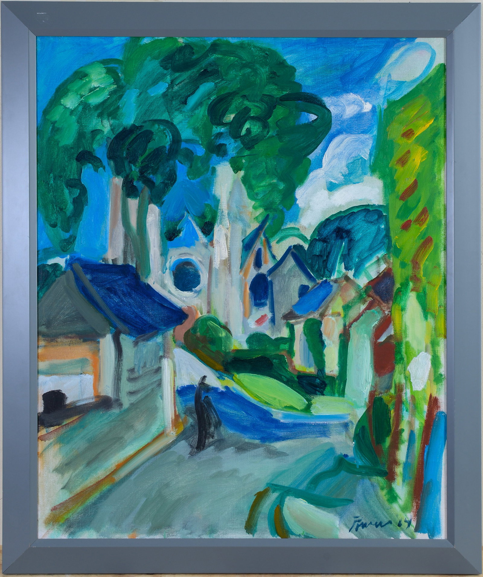 Marilyn Powers (1925-1976). Perm Coll. #6: Oil on canvas, 29 x 24 inches, signed and dated 1964. Framed.
