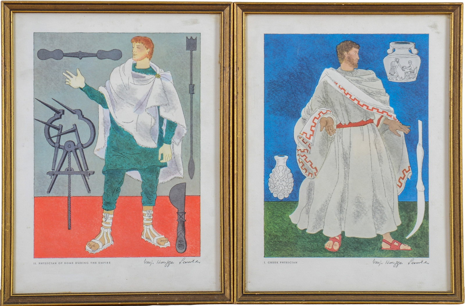 Two Pages From 2300 Years of Medical Costums by Honnegger-Lavater.: Each framed, 12.75 x 9.75 inches.