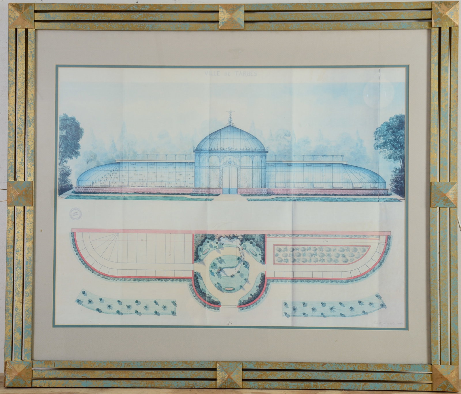 Print: Ville de Tarbes.: 23 x 31 inches, sight. Framed, 34 x 40 inches.