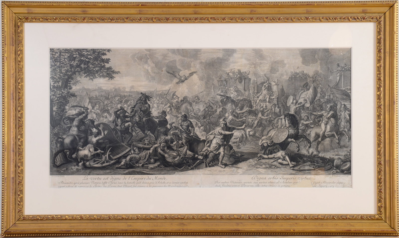 Battle of Arbella, After Charles Le Brun.: Engraving, 15.5 x 33 inches, sight. Framed, 25.5 x 43 inches.