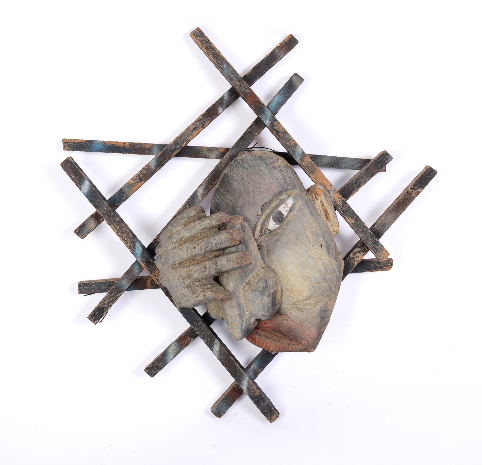 Contemporary Folk Art Sculpture.: 20 x 20 x 7 inches.
