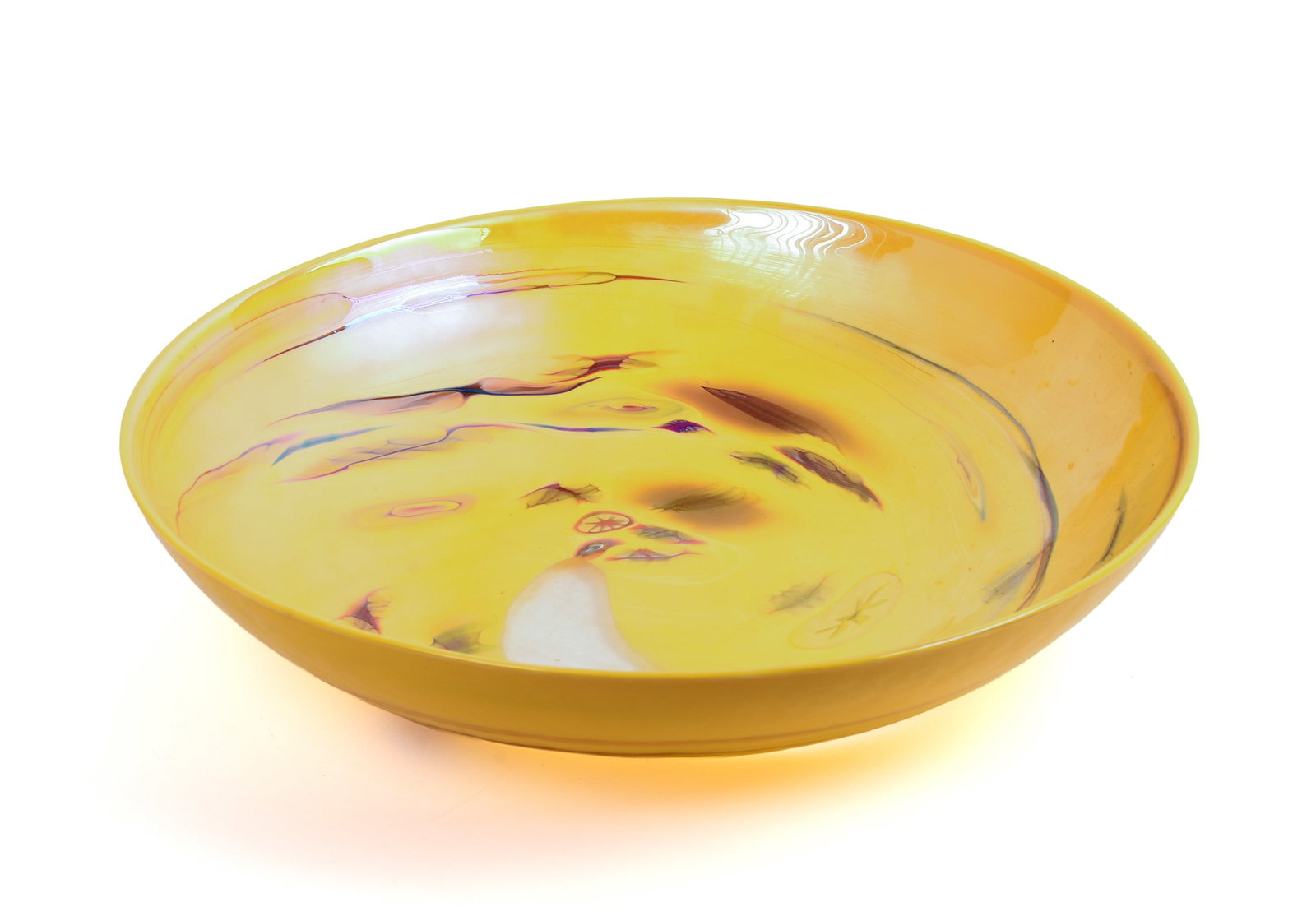Large Yellow Art Glass Bowl.: Diameter 16.5 inches. Very good condition.
