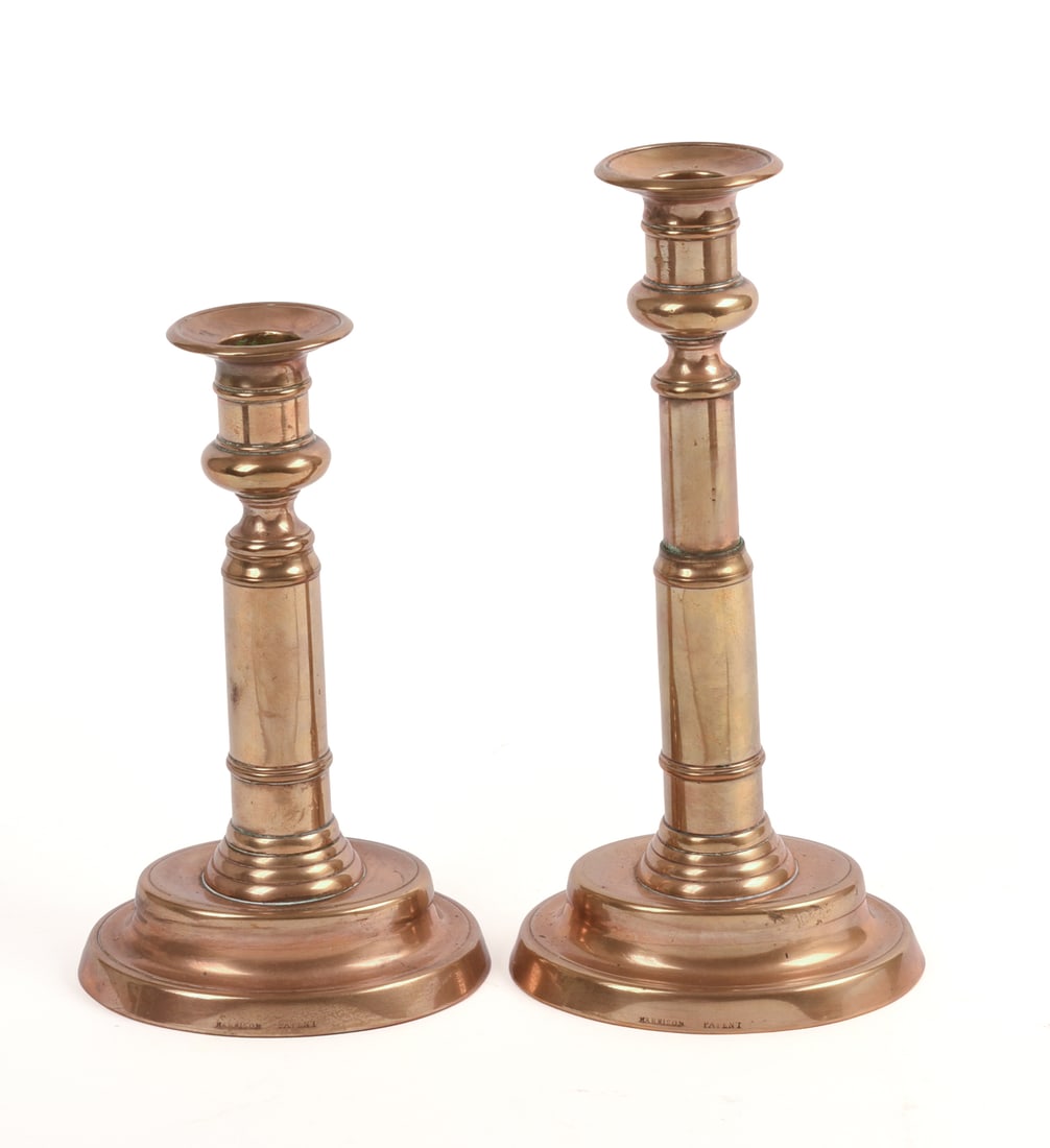 Pair of Unusual Brass Telescoping Push Up Candlesticks. (1 of 4)