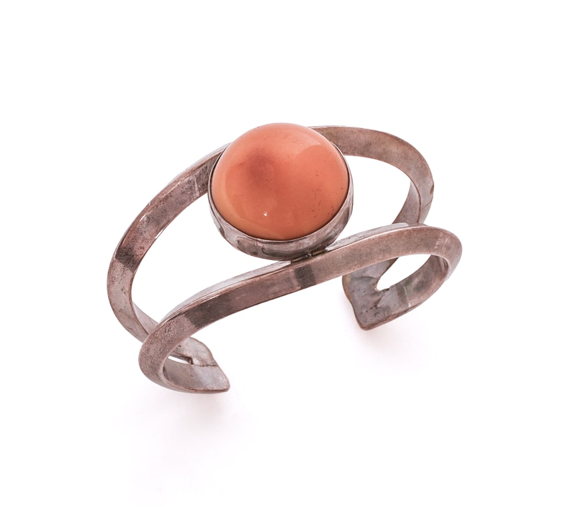 Native American Sterling Silver Cuff Bracelet by John Boudreau.: Inside diameter 2.25 inches, circumference 7 inches.