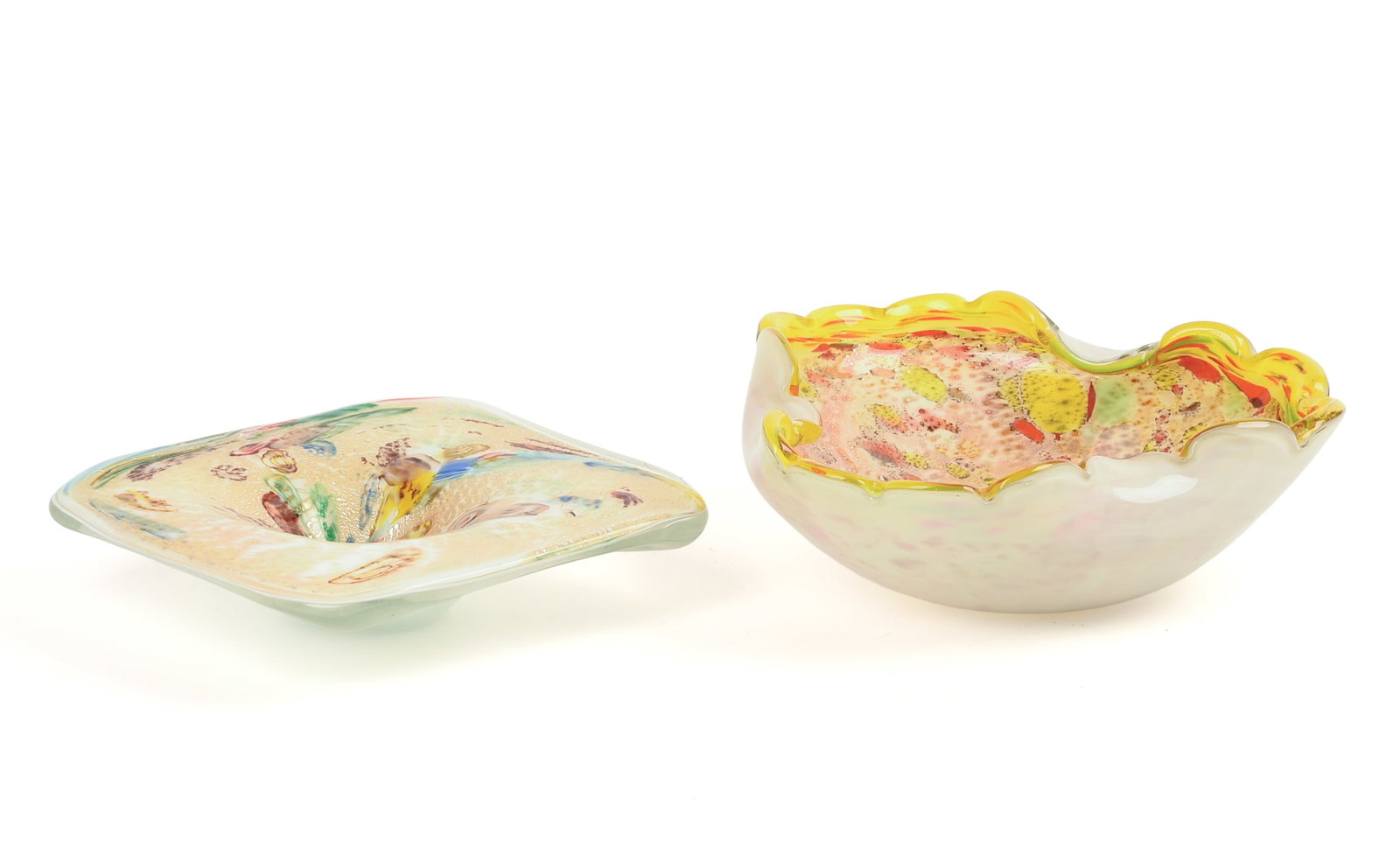 Two Murano Glass Bowls.: Widths 7.5 and 9 inches. Good condition.