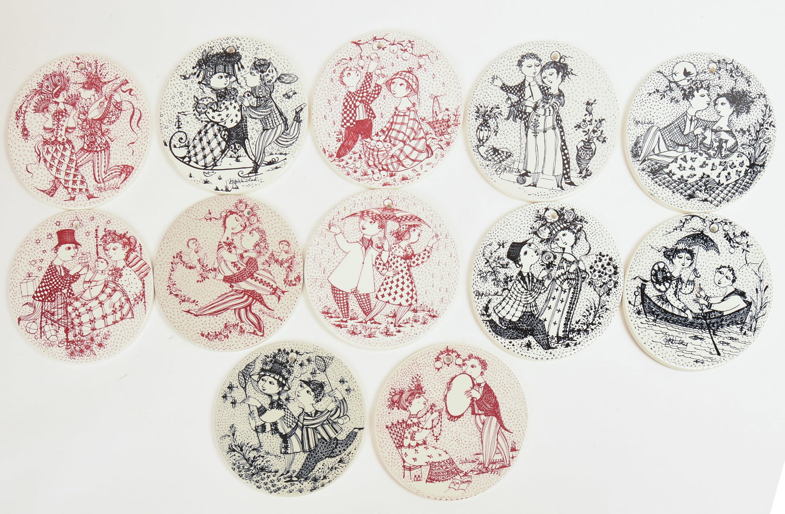 Twelve Bjorn Wiinblaad For Nymolle Denmark Months Plaques.: Diameter 6 inches, very good condition.