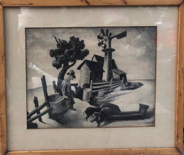 Thomas Hart Benton (American, 1889-1975), Homestead: lithograph, 1938, pencil signed at lower right, edition of 250, Size 10 1/4 x 13 1/4 in