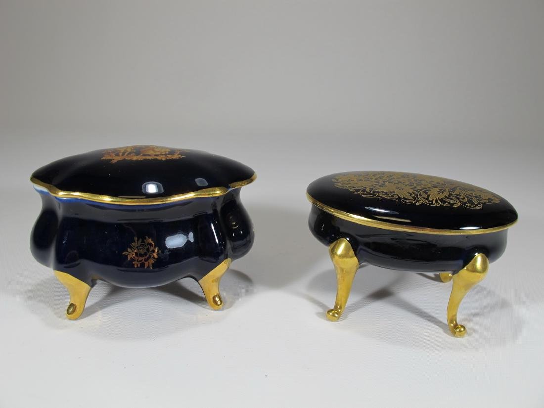 Limoges & Hutschenreuther porcelain boxes: Limoges & Hutschenreuther porcelain boxes. 2 3/4 in H x 4 1/4 in W x 3 1/8 in D and 3 in H x 4 5//8 in W x 3 1/8 in D
