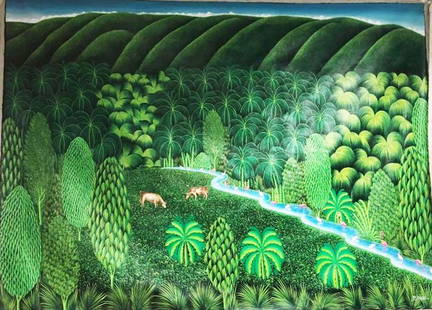 Henri Robert Bresil (1952 - 1999) Haiti: Henri Robert Bresil ,Oil on canvas signed and date,measures 60x84 inches