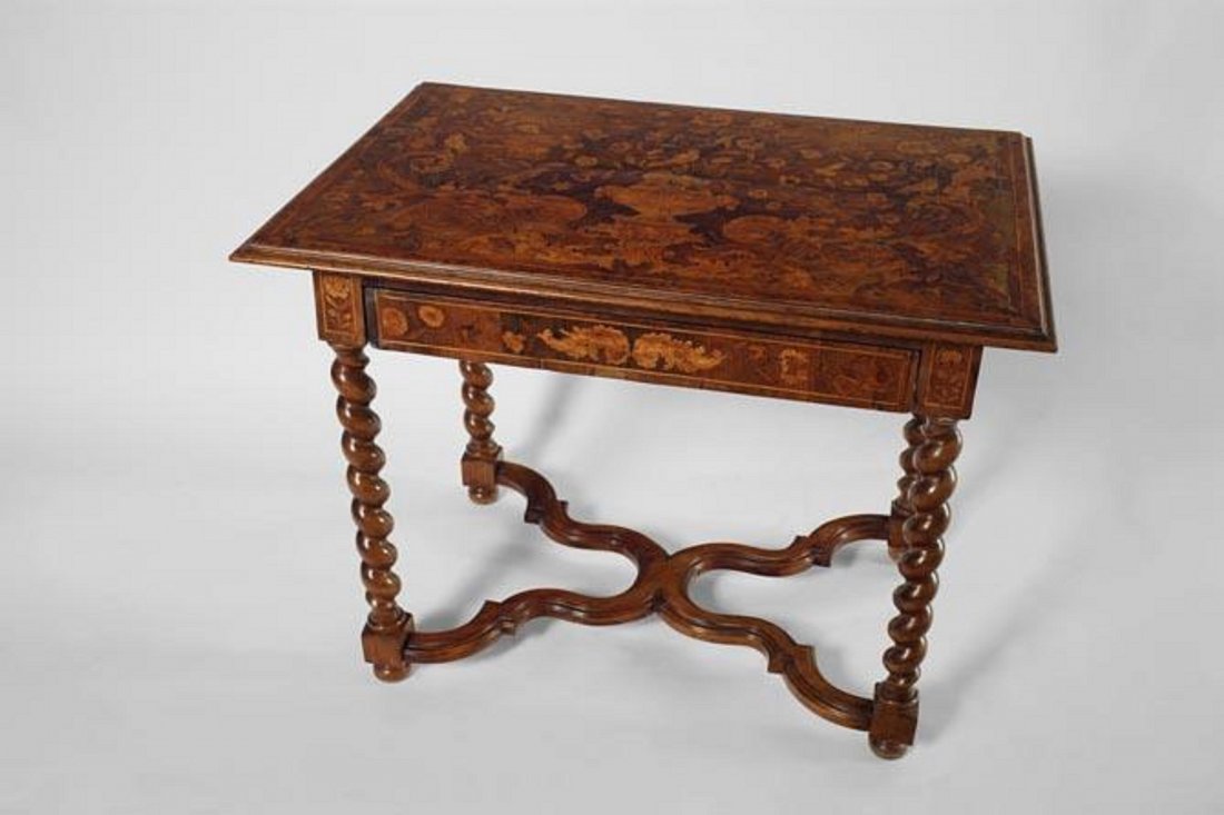 Antique rectangular marquetery venered console table (1 of 1)