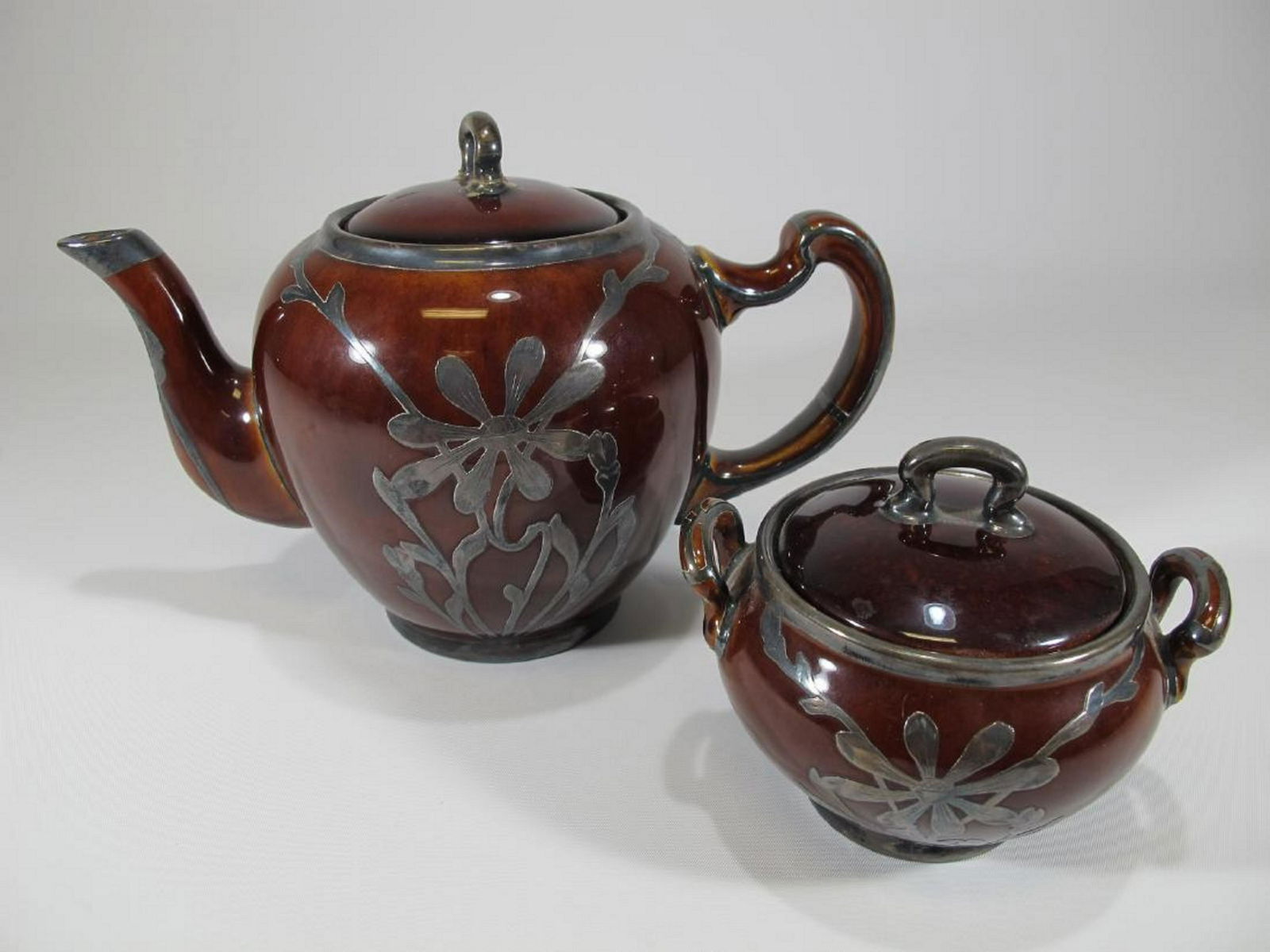 2 pcs Lenox porcelain Art Nouveau Silver Overlay Tea (1 of 10)