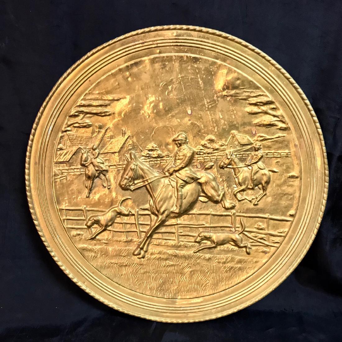 Vintage repousse wall plaque hunting escene (1 of 4)