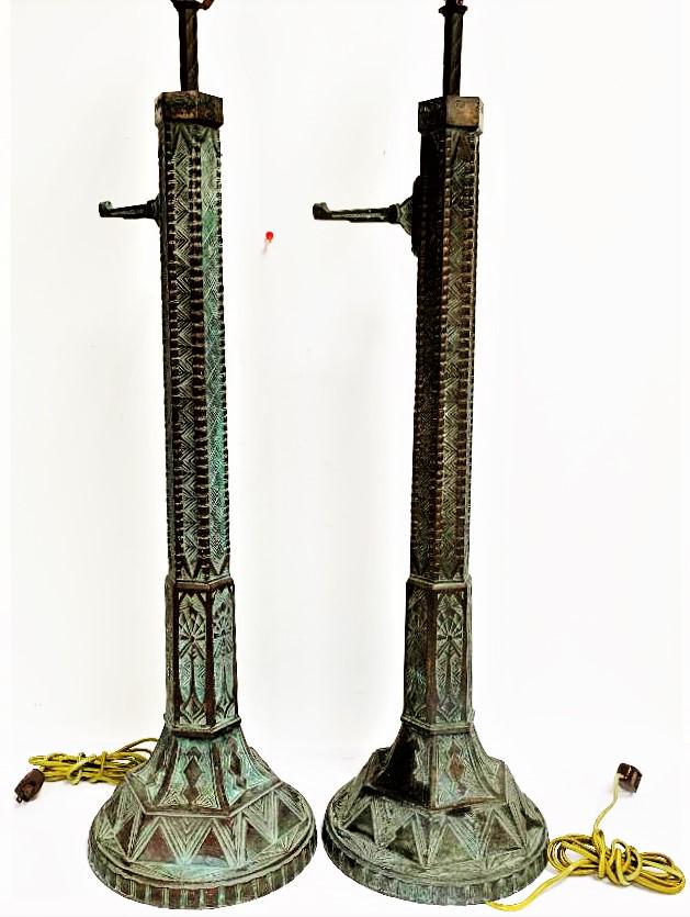 Vintage Pair art deco tiffany style green bronze table (1 of 3)