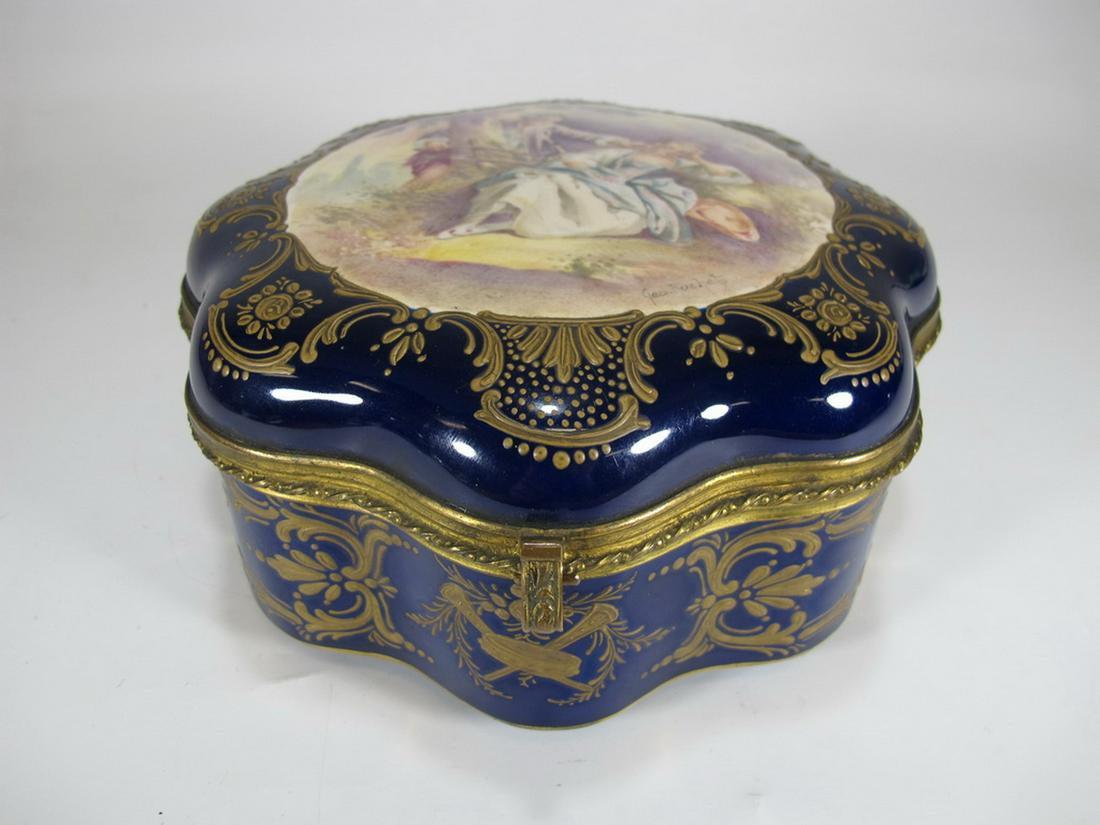 Antique French Sevres porcelain box, marked (1 of 8)