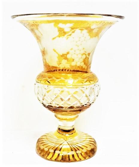 Vintage Bohemian Czeck Amber cut to clear glass vase. (1 of 4)